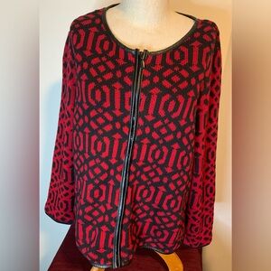 CHiCOS. Red and Black Geometric Zip-Up Jacket. Size 3